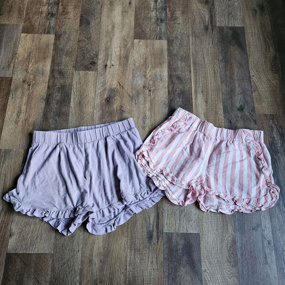 Crewcuts Girls Ruffle Shorts Set 12 Pink Striped Purple Linen Cotton Coquette